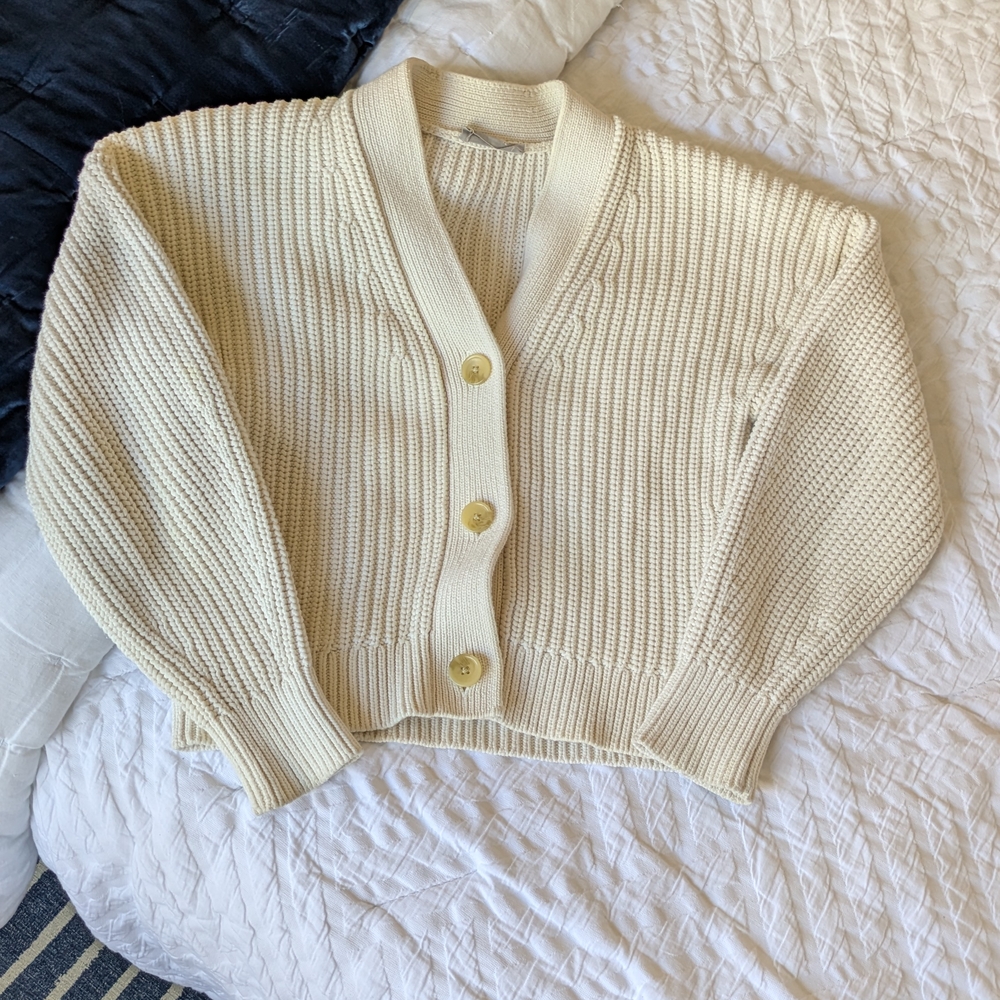 GUC Everlane Cotton Cardigan, Small, Cream/Natural